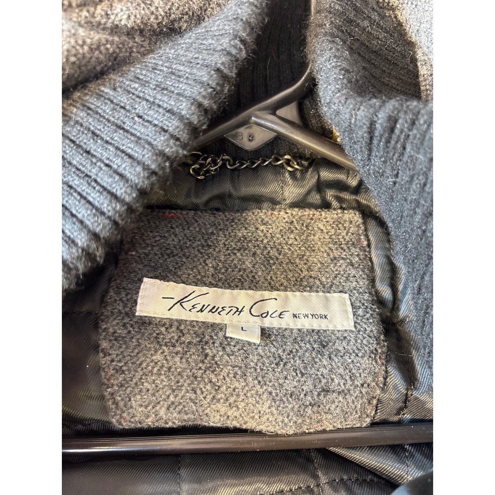 Kenneth Cole New York Mens Grey Wool Blend Car Coat Jacket with Quilted Bib L - Picture 5 of 9
